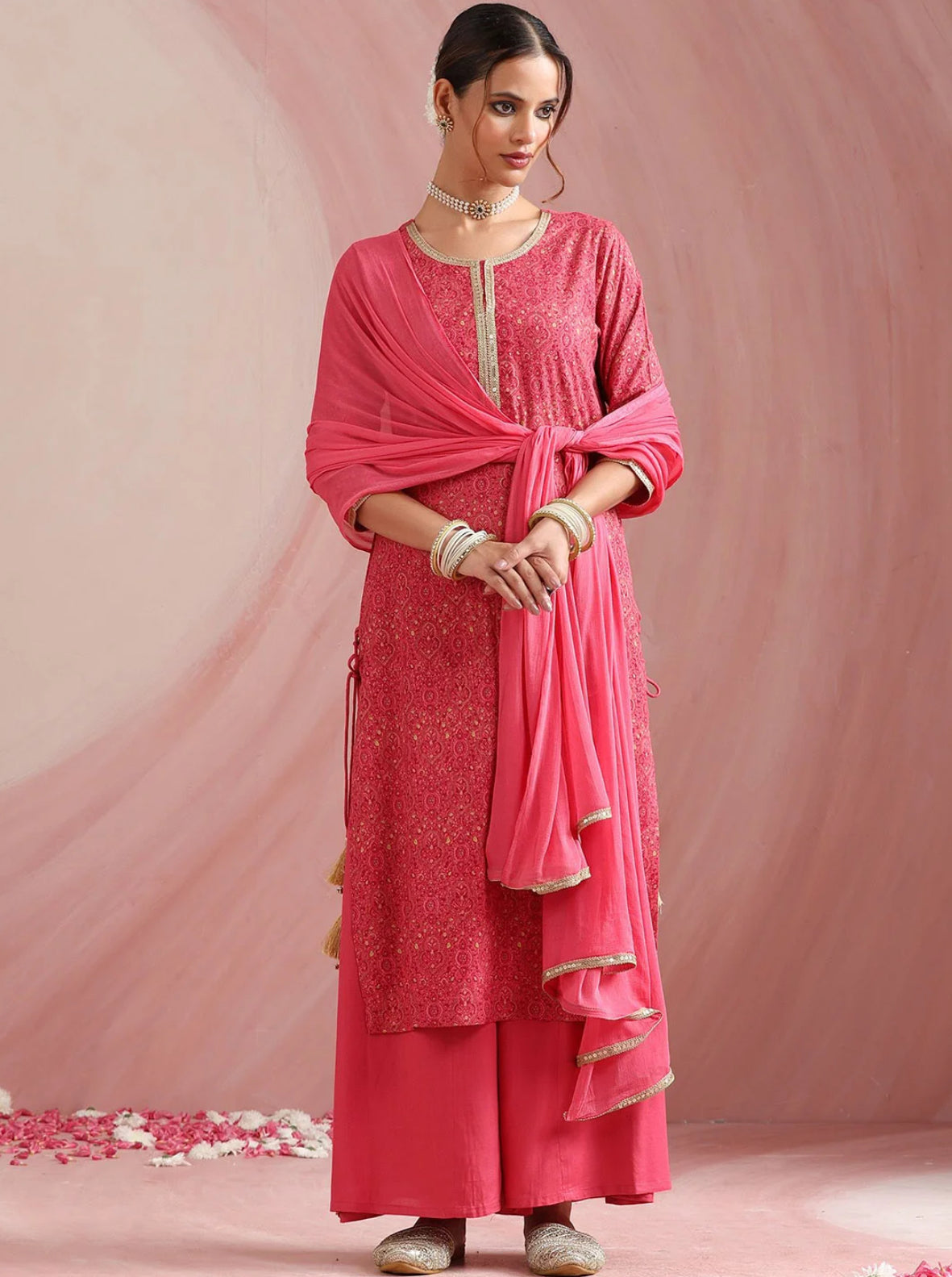LAEMEEO Women'S Ethnic Motifs Printed Kurta with Palazzos & Dupatta
