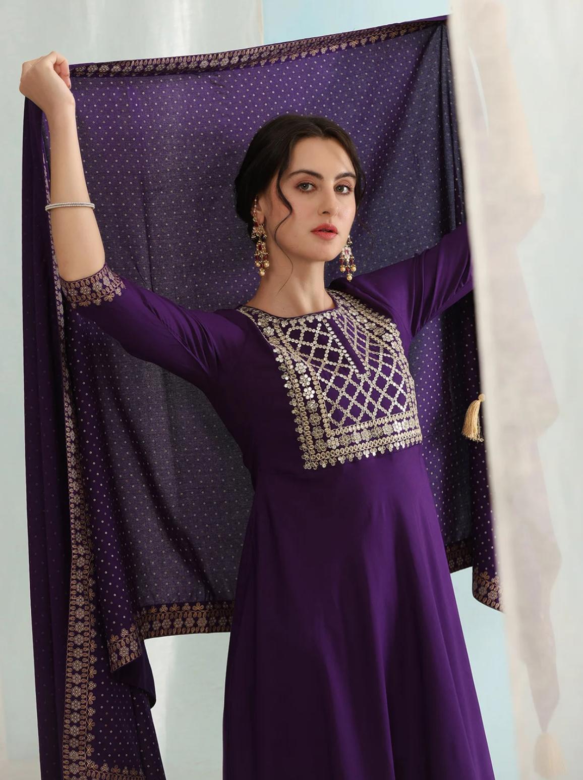 LAEMEEO Women's Embroidered Regular Sequinned Kurta with Pant & Dupatta