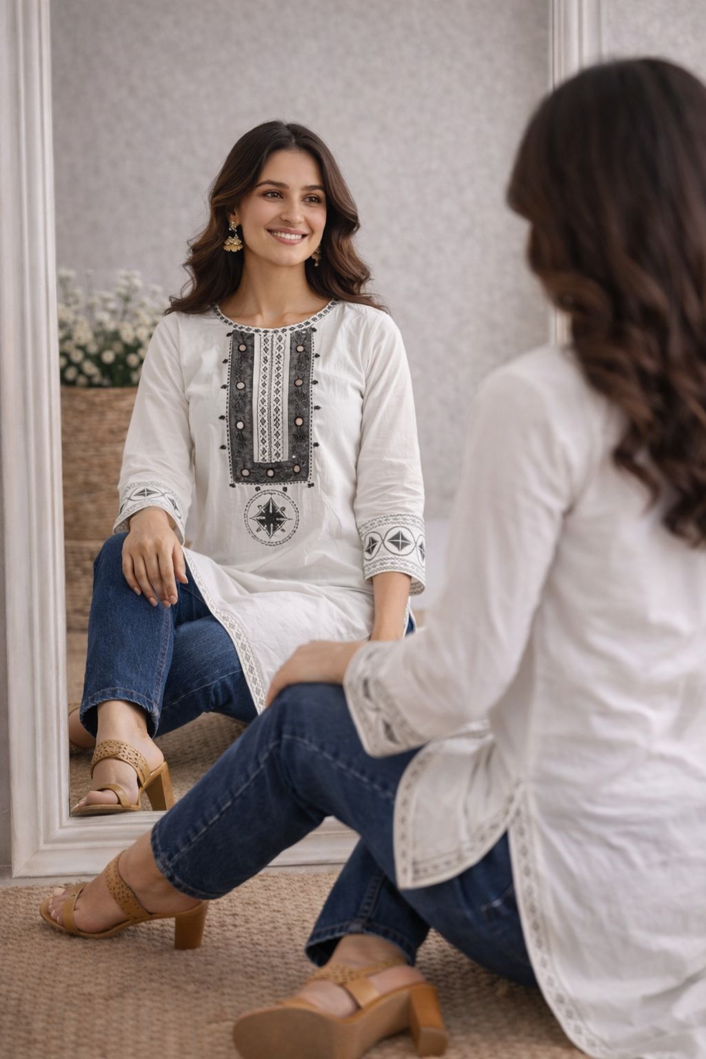 LAEMEEO Women Pure Cotton Embroidered Kurta