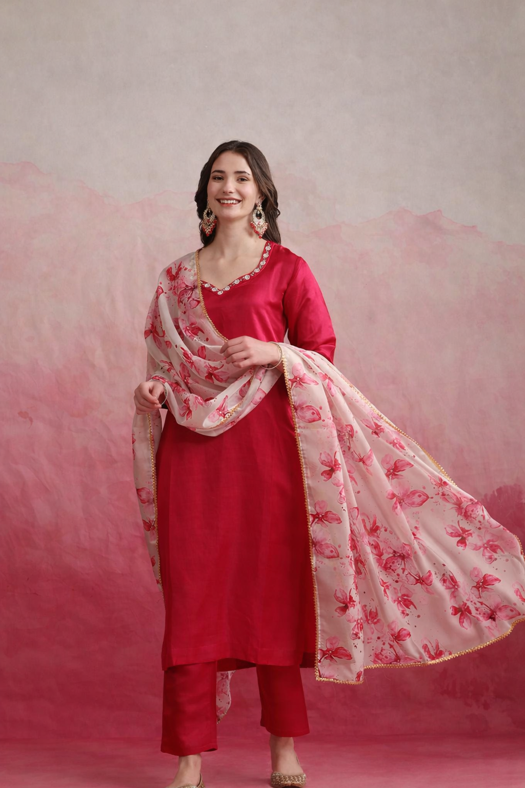 LAEMEEO Women's Regular Kurta with Pant & With Dupatta