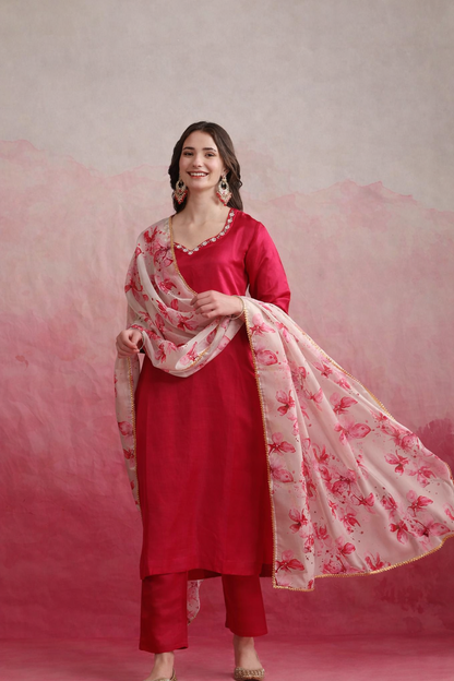 LAEMEEO Women's Regular Kurta with Pant & With Dupatta