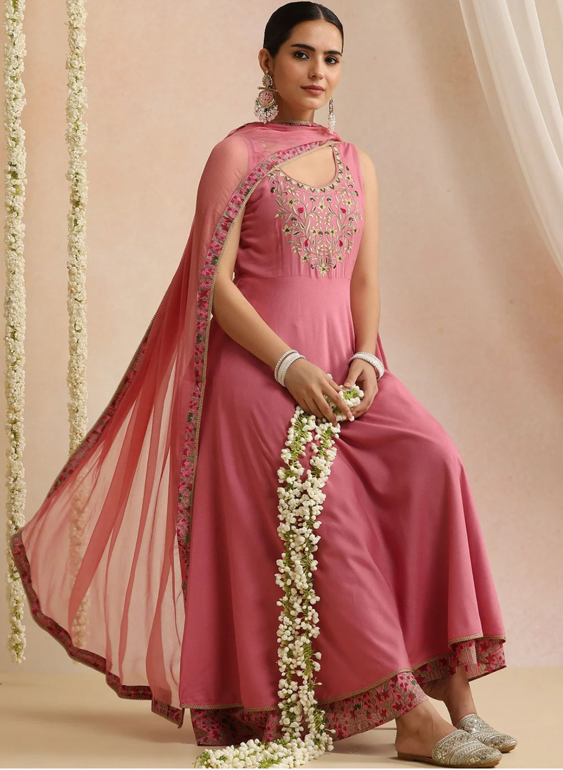 LAEMEEO Women's Embroidered A-Line Kurta with Palazzos & Dupatta