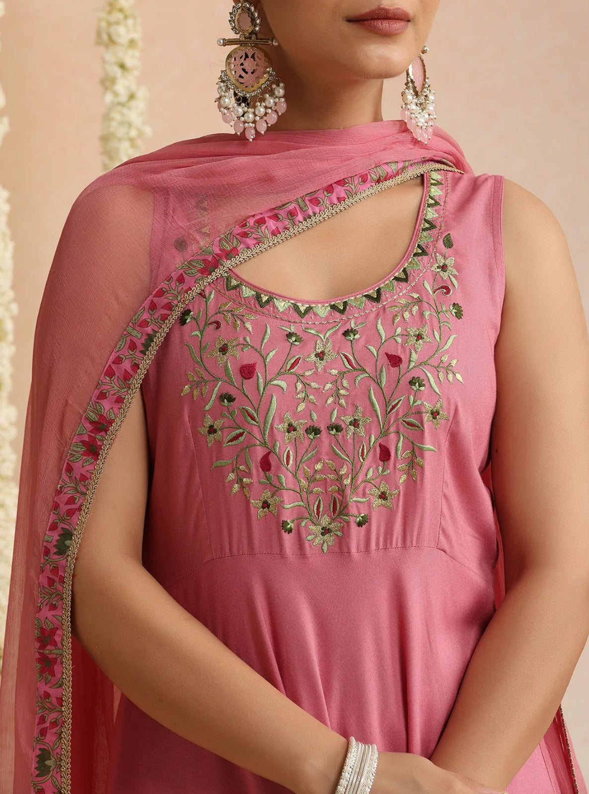 LAEMEEO Women's Embroidered A-Line Kurta with Palazzos & Dupatta