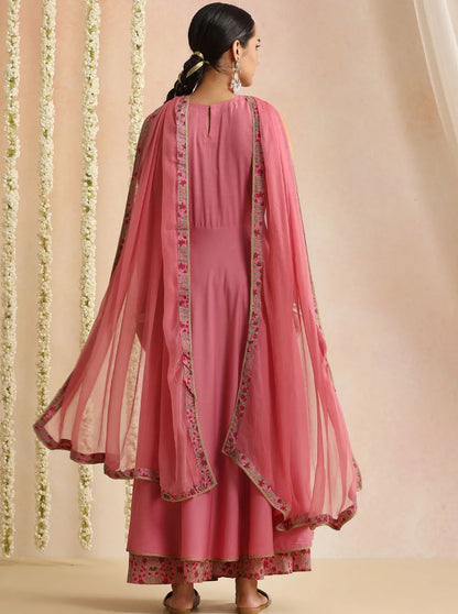 LAEMEEO Women's Embroidered A-Line Kurta with Palazzos & Dupatta