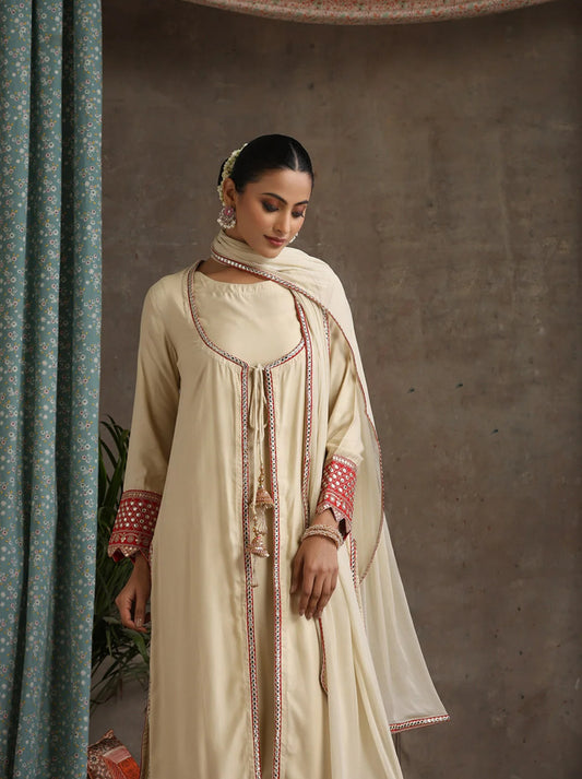 LAEMEEO Women's Solid A-Line Kurta with Sharara & Dupatta