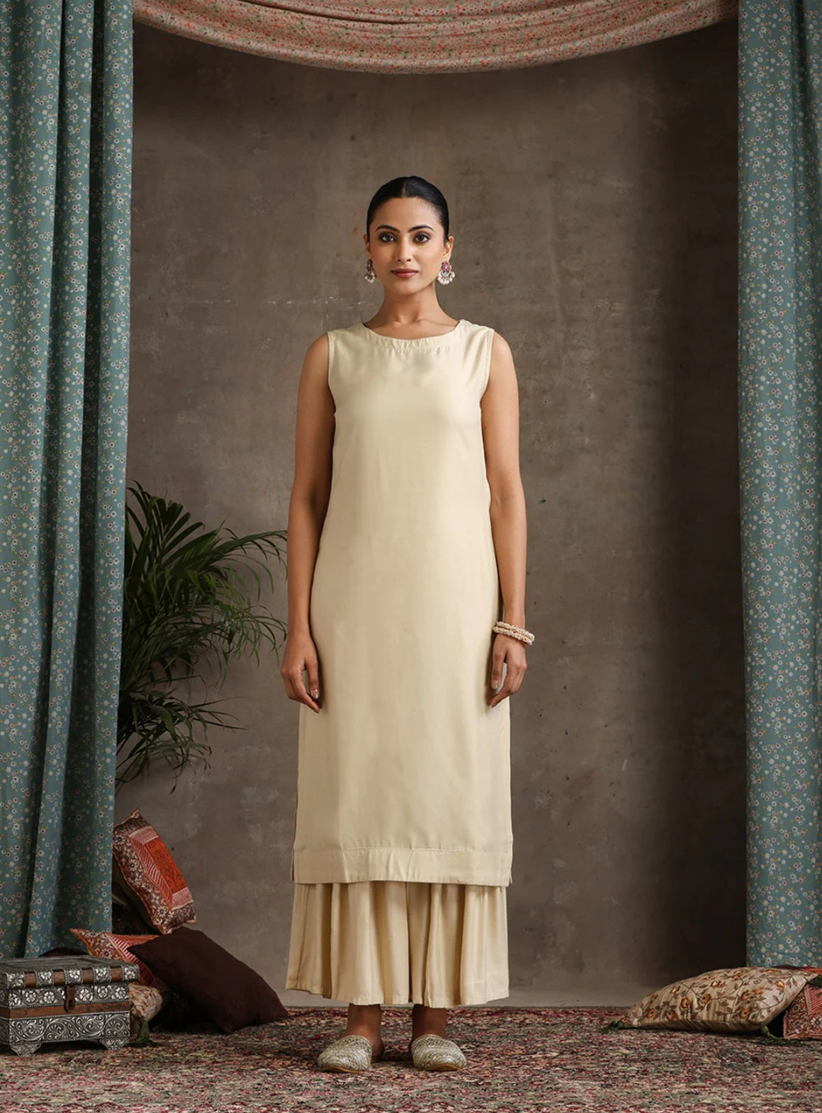 LAEMEEO Women's Solid A-Line Kurta with Sharara & Dupatta