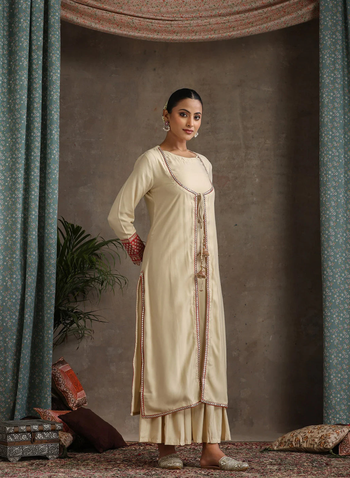 LAEMEEO Women's Solid A-Line Kurta with Sharara & Dupatta