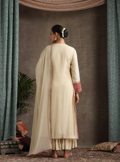 LAEMEEO Women's Solid A-Line Kurta with Sharara & Dupatta