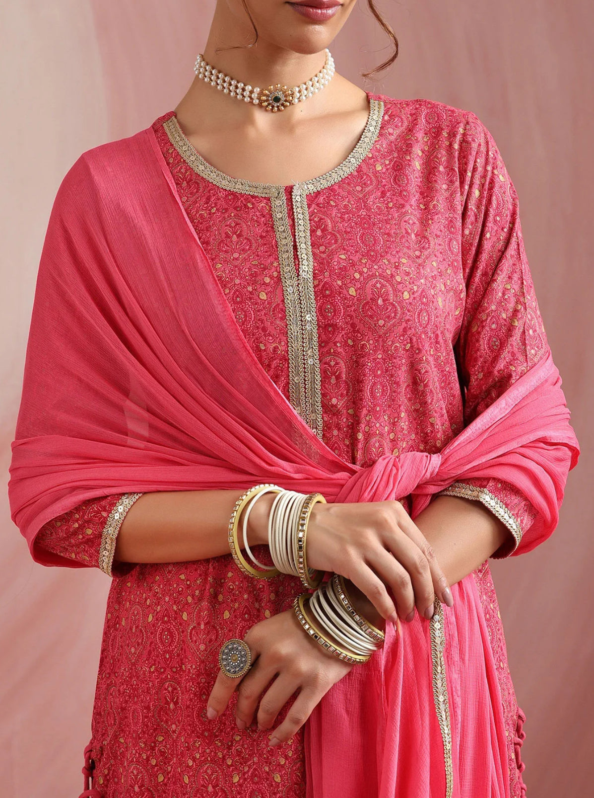 LAEMEEO Women'S Ethnic Motifs Printed Kurta with Palazzos & Dupatta