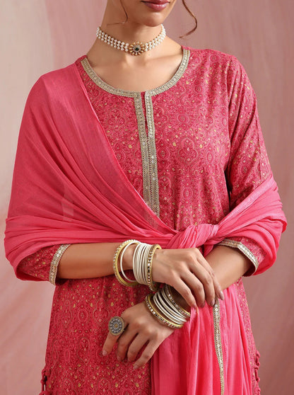 LAEMEEO Women'S Ethnic Motifs Printed Kurta with Palazzos & Dupatta