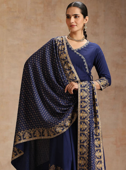 LAEMEEO Women'S Ethnic Motifs Embroidered Angrakha Kurta with Trousers & With Dupatta