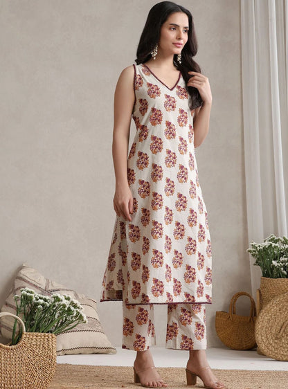LAEMEEO Women's Floral Printed Regular Pure Cotton Kurta with Pant & With Dupatta