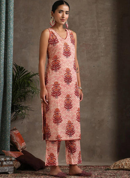 LAEMEEO Women's Ethnic Motifs Printed Regular Pure Cotton Kurta Pant & With Dupatta