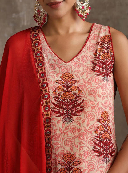 LAEMEEO Women's Ethnic Motifs Printed Regular Pure Cotton Kurta Pant & With Dupatta