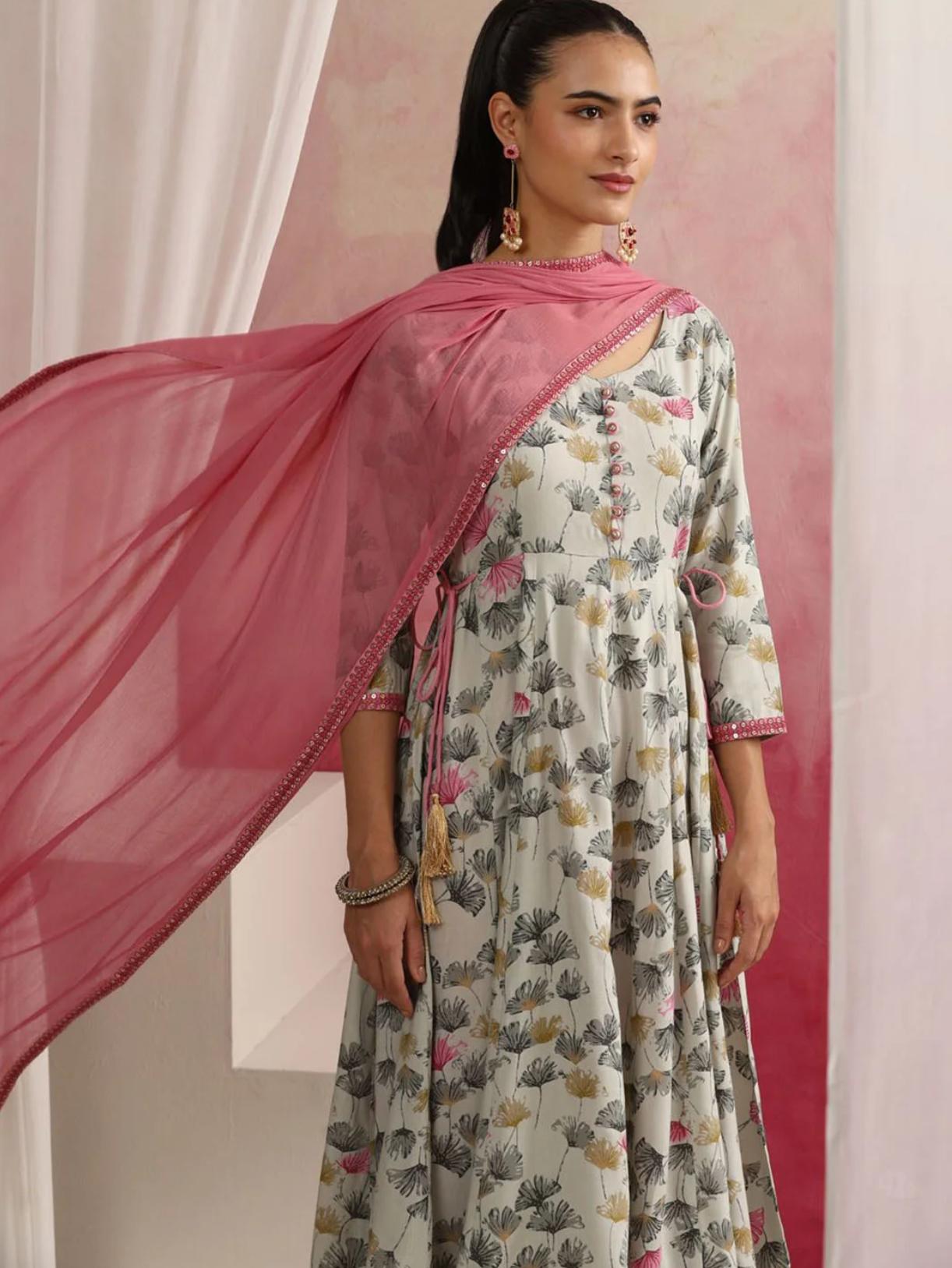 LAEMEEO Women's Floral Printed Regular Kurta with Pant & With Dupatta