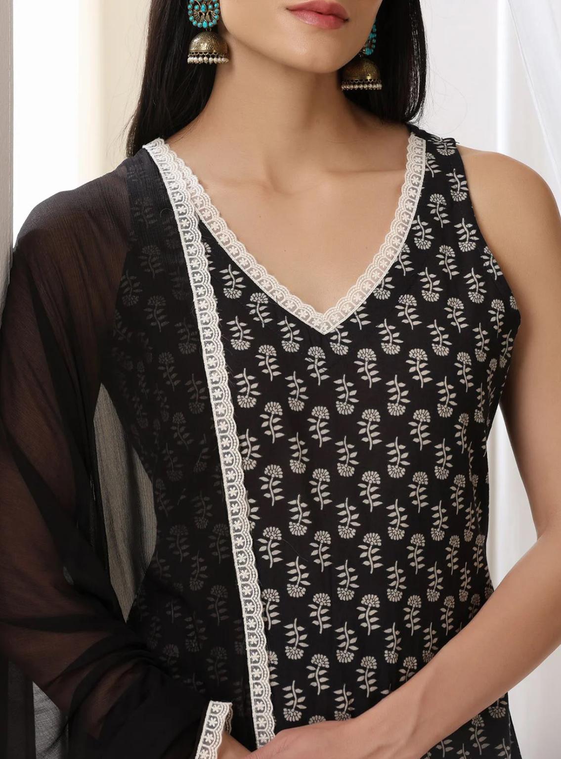 LAEMEEO Women's Floral Printed Regular Pure Cotton Kurta with Pant & With Dupatta