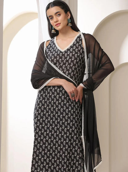 LAEMEEO Women's Floral Printed Regular Pure Cotton Kurta with Pant & With Dupatta