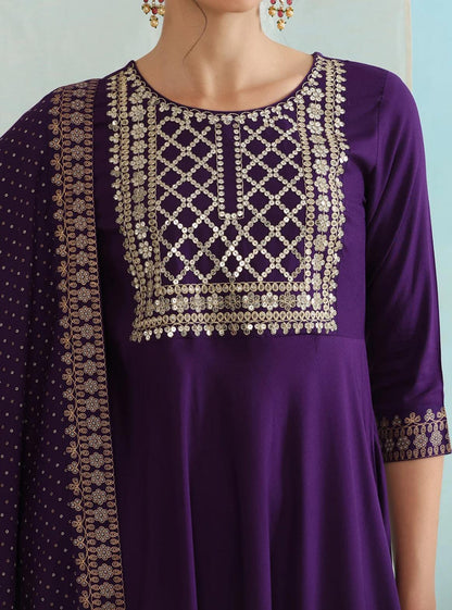 LAEMEEO Women's Embroidered Regular Sequinned Kurta with Pant & Dupatta