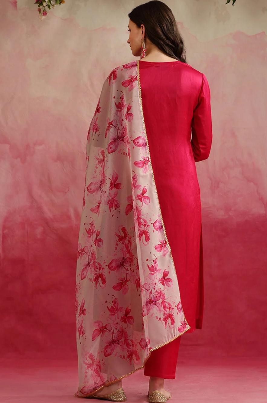 LAEMEEO Women's Regular Kurta with Pant & With Dupatta