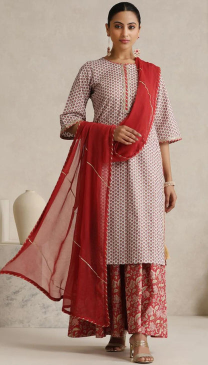 LAEMEEO Womens's Floral Printed Kurta with Palazzo & Dupatta