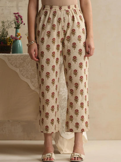 LAEMEEO Women Floral Printed Regular Pure Cotton Kurta with Trousers & With Dupatta