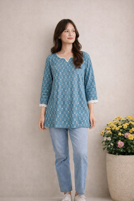 LAEMEEO Summer Leaf Cotton Kurti