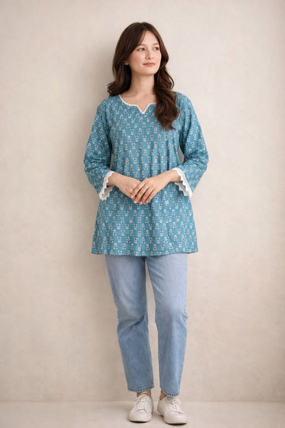 LAEMEEO Summer Leaf Cotton Kurti
