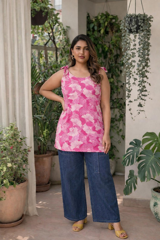LAEMEEO Women's cotton Floral Printed Short Kurti