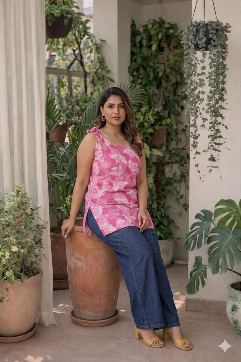 LAEMEEO Women's cotton Floral Printed Short Kurti