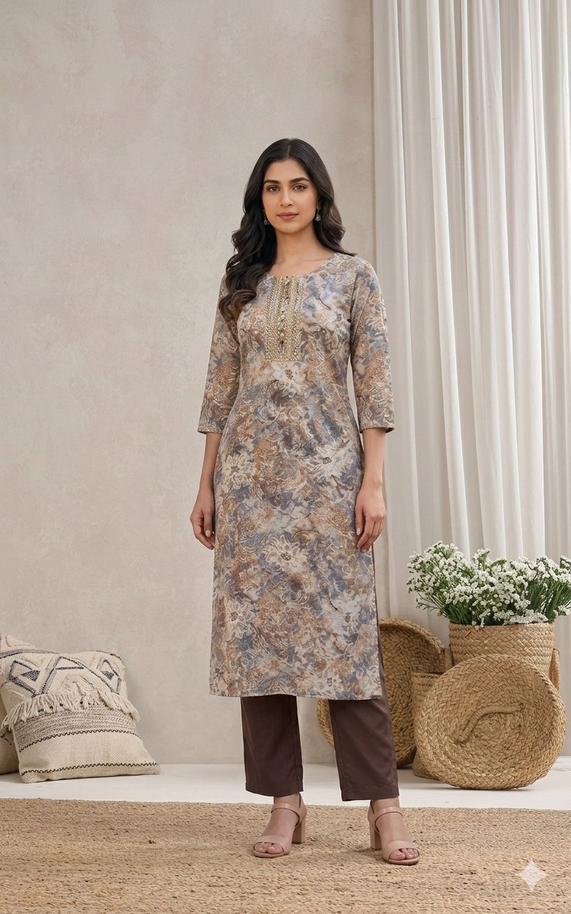LAEMEEO Printed Straight Kurti