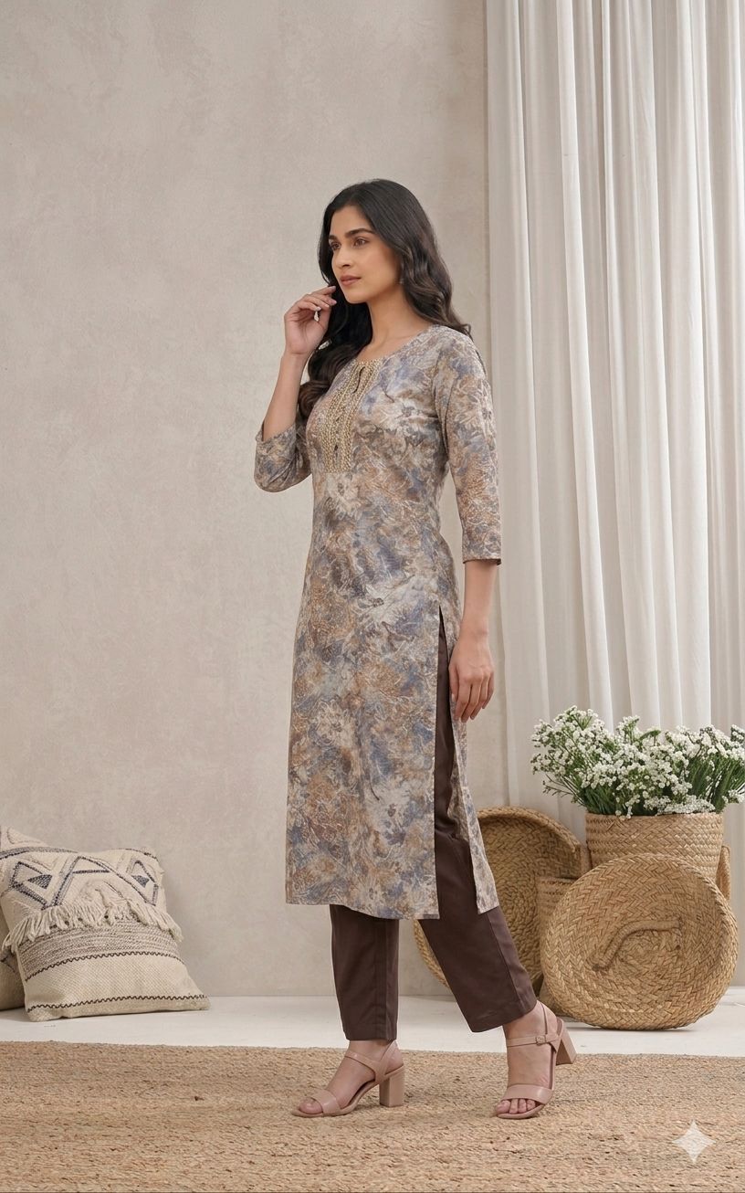 LAEMEEO Printed Straight Kurti