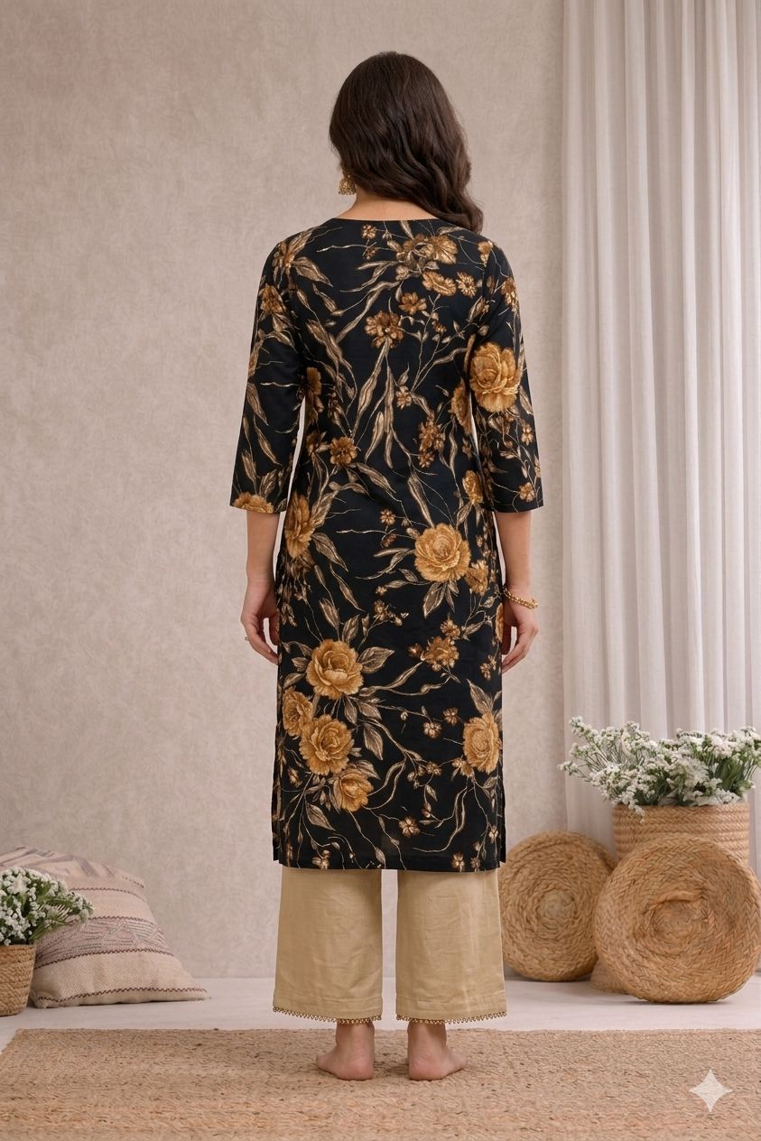 LAEMEEO Floral Printed Straight Kurti