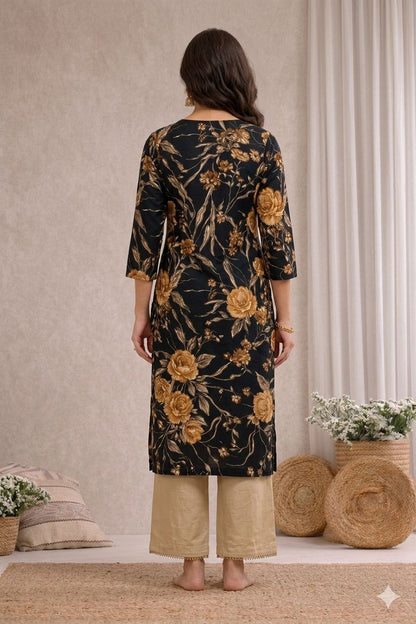 LAEMEEO Floral Printed Straight Kurti
