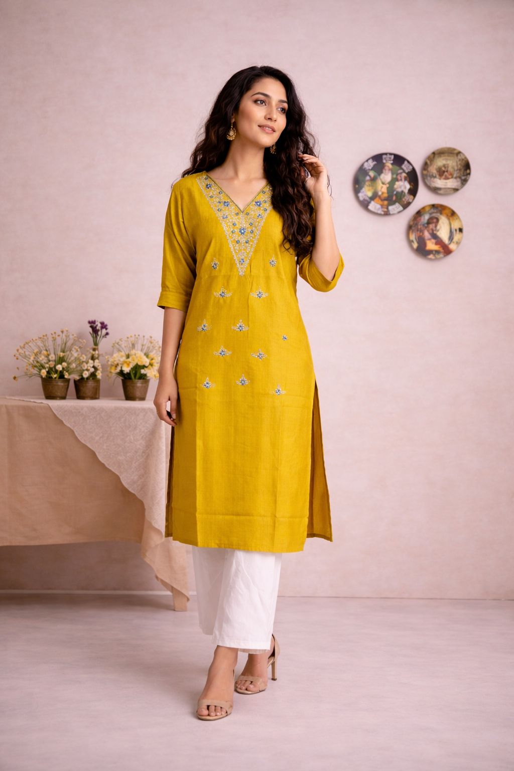 LAEMEEO Mustard Yellow Kurti