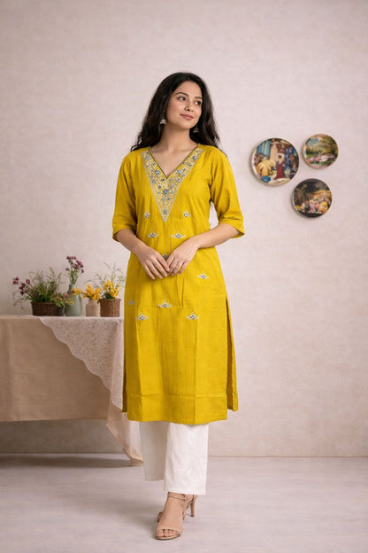 LAEMEEO Mustard Yellow Kurti