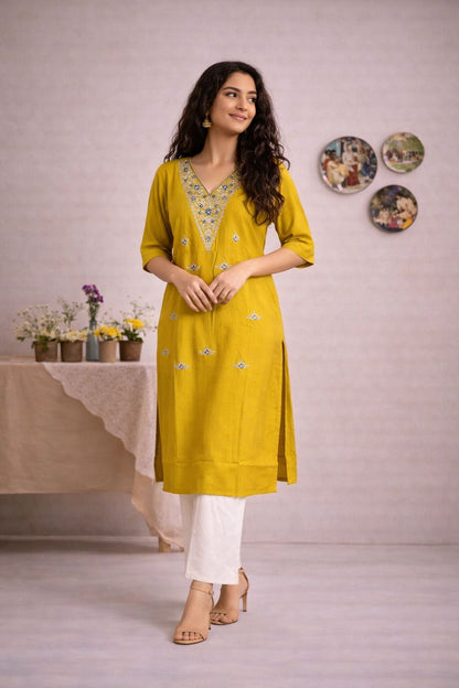 LAEMEEO Mustard Yellow Kurti