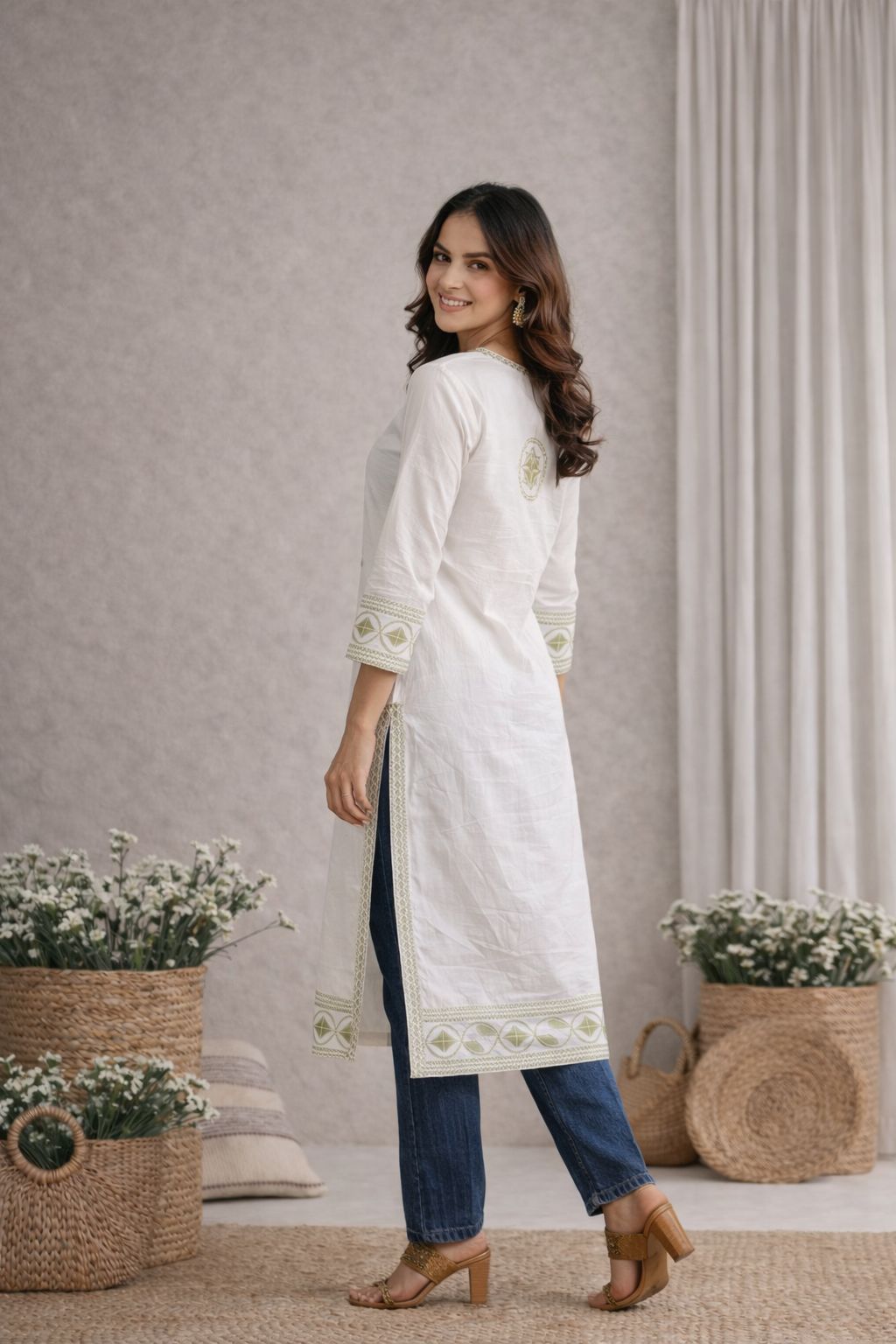 LAEMEEO Women Pure Cotton Embroidered Kurta