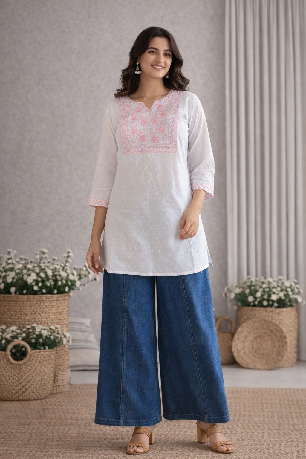 LAEMEEO Cotton Embroidered Short Kurta