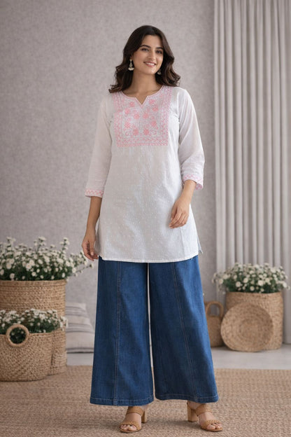 LAEMEEO Cotton Embroidered Short Kurta