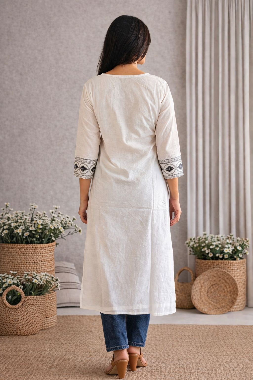 LAEMEEO Women Pure Cotton Embroidered Kurta