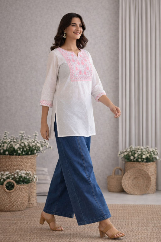 LAEMEEO Cotton Embroidered Short Kurta