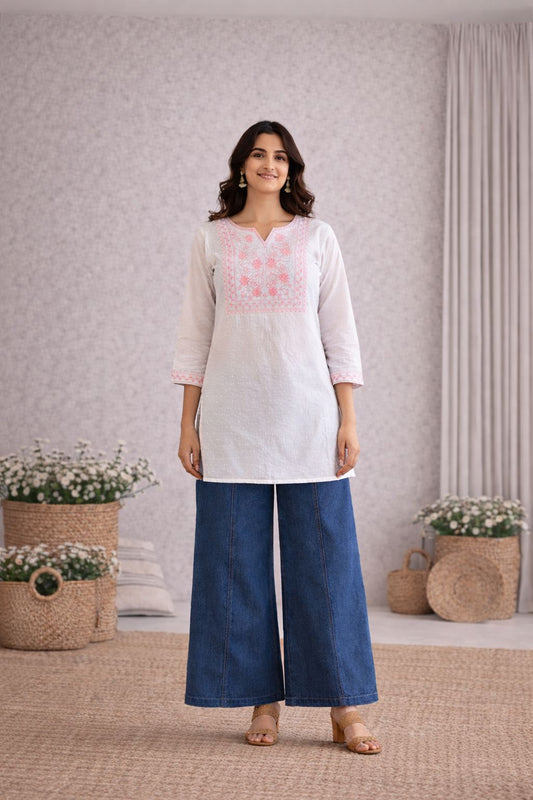 LAEMEEO Cotton Embroidered Short Kurta