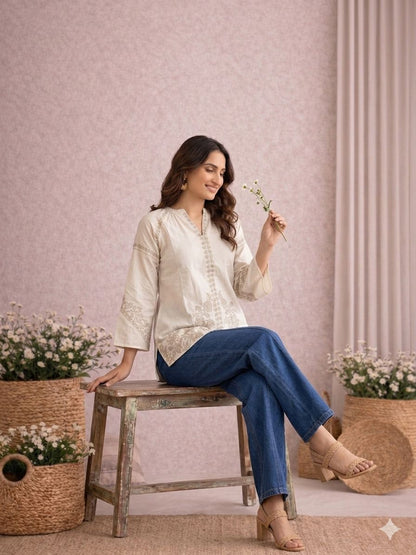 LAEMEEO Classic Cotton Embroidered Top