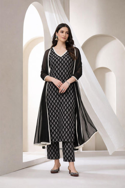 LAEMEEO Women's Floral Printed Regular Pure Cotton Kurta with Pant & With Dupatta