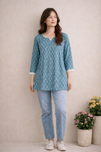LAEMEEO Summer Leaf Cotton Kurti