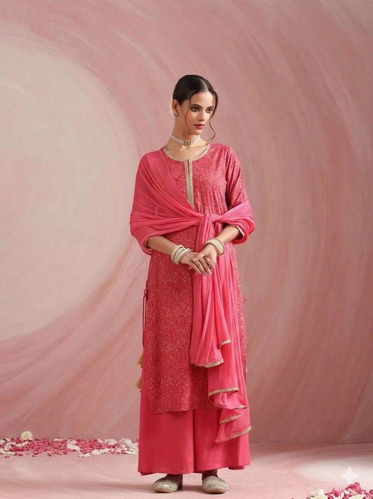 LAEMEEO Women'S Ethnic Motifs Printed Kurta with Palazzos & Dupatta