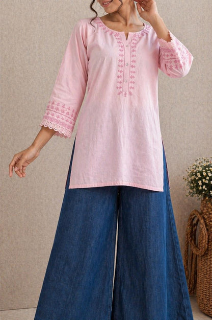 LAMEEO Women’s Pure Cotton Embroidered Short Kurti Top