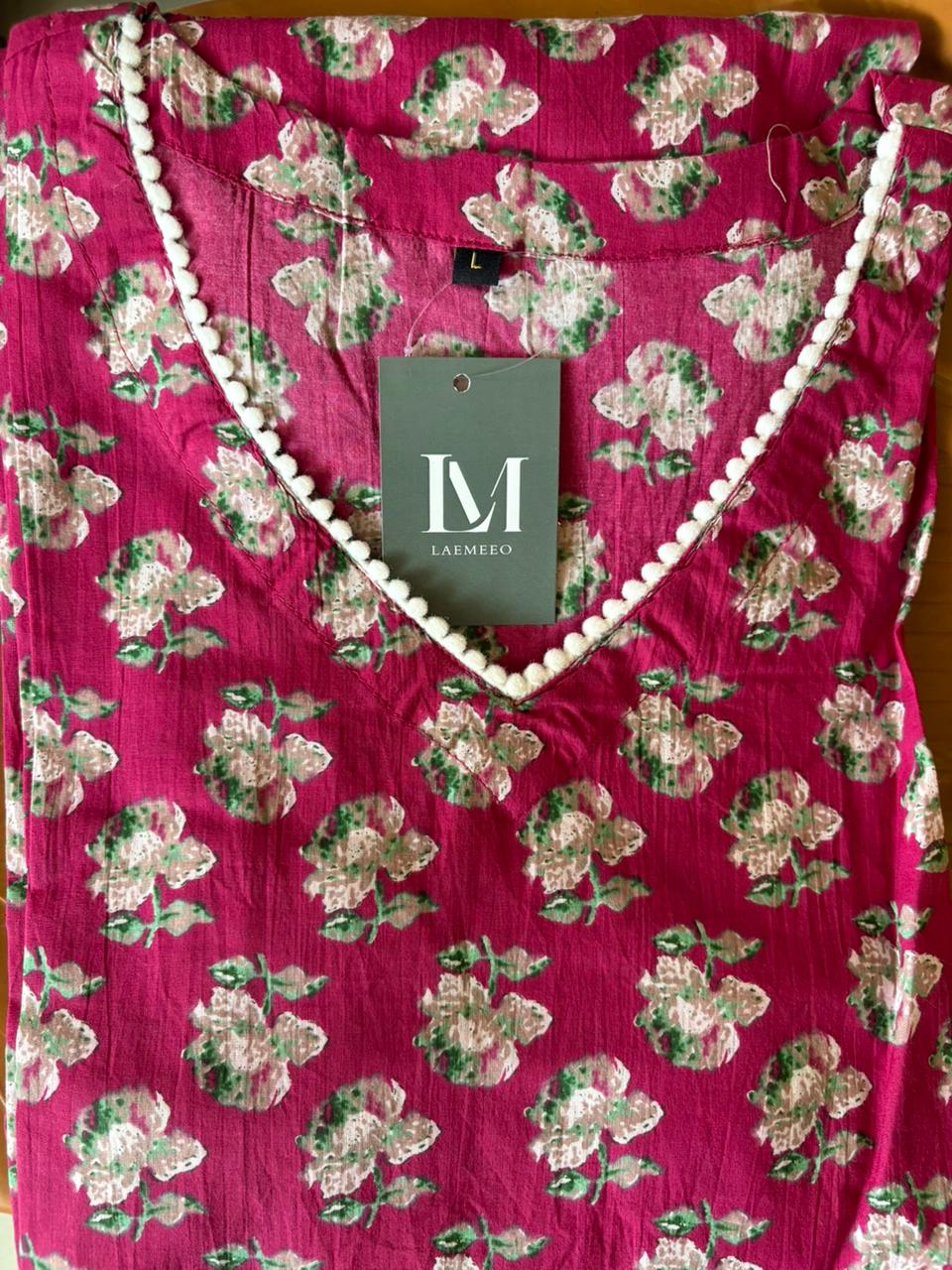 LAEMEEO Women Floral Printed Regular Pure Cotton Kurta with Pant & With Dupatta