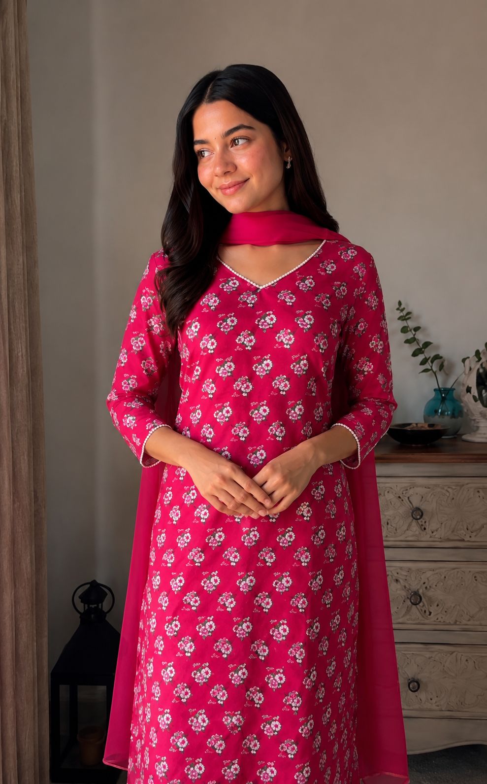 LAEMEEO Women Floral Printed Regular Pure Cotton Kurta with Pant & With Dupatta